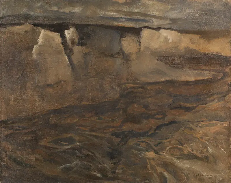Dachauer Landschaft mit weißem Felsen av Adolf Hölzel