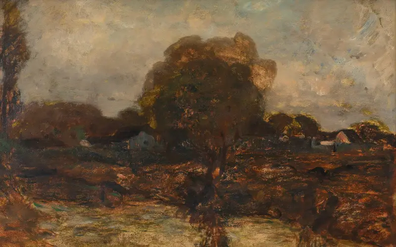 Krajobraz rzeczny z wioską, Adolf Hölzel
