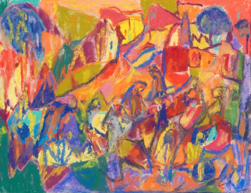 Komposition mit Landschaft und Figurengruppe av Adolf Hölzel