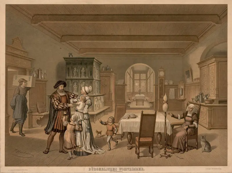 Bürgerliches Wohnzimmer. XVI. Jahrhundert von Adolf Lehmann