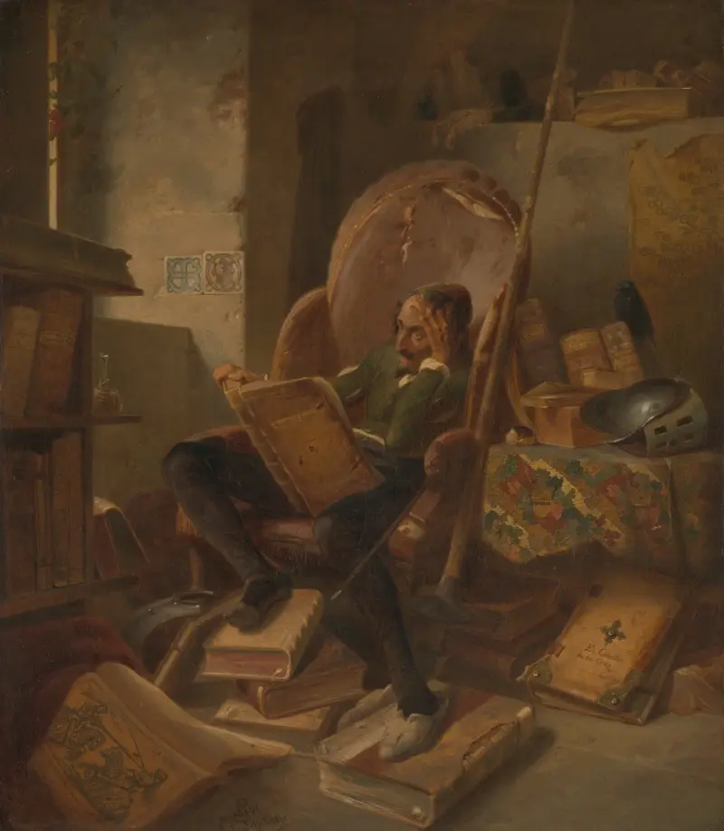 Don Quixote in his study av Adolf Schrödter
