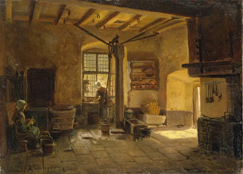 Wnętrze kuchni, Adolph Tidemand