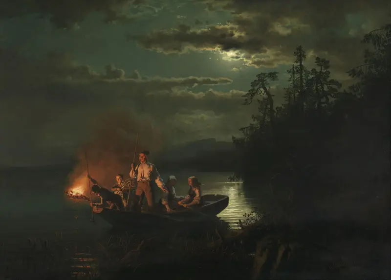 Speerfischen auf dem Krøderen von Adolph Tidemand