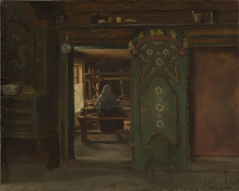 Frau am Webstuhl von Adolph Tidemand