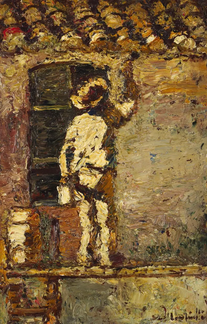 En målare i arbete på en husvägg av Adolphe Monticelli