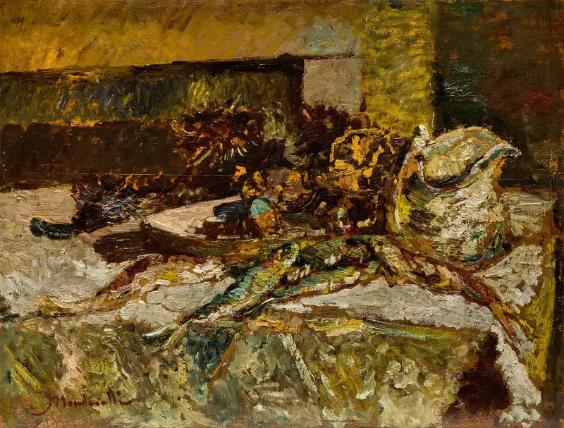 Stilleben med sardiner och sjöborrar av Adolphe Monticelli