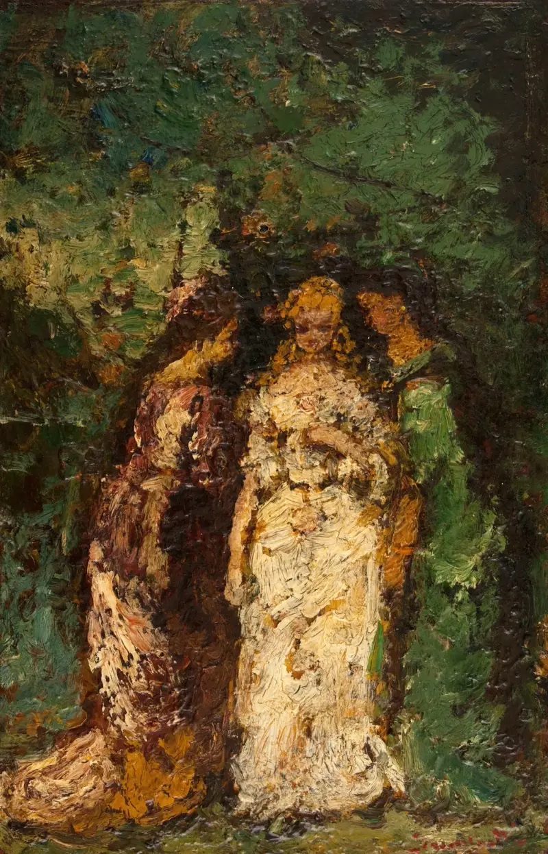Tre kvinnor under träden av Adolphe Monticelli