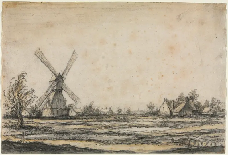 Landschaft mit Windmühle bei einem Bauernhof von Aelbert Cuyp