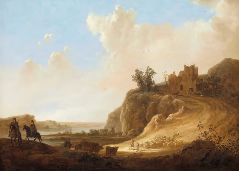 Bergslandskap med slottsruin av Aelbert Cuyp