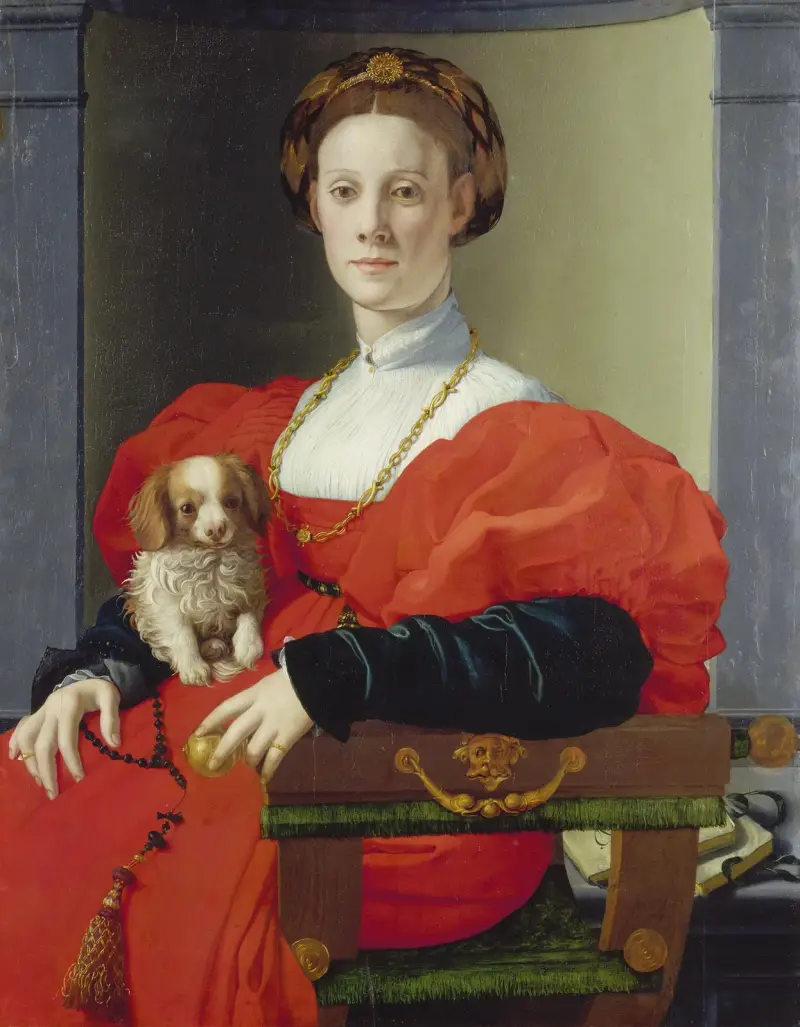 Porträtt av en dam i rött (Francesca Salviati) av Agnolo Bronzino