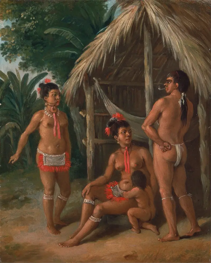 Karibische Familie von den Leewardinseln vor einer Hütte von Agostino Brunias
