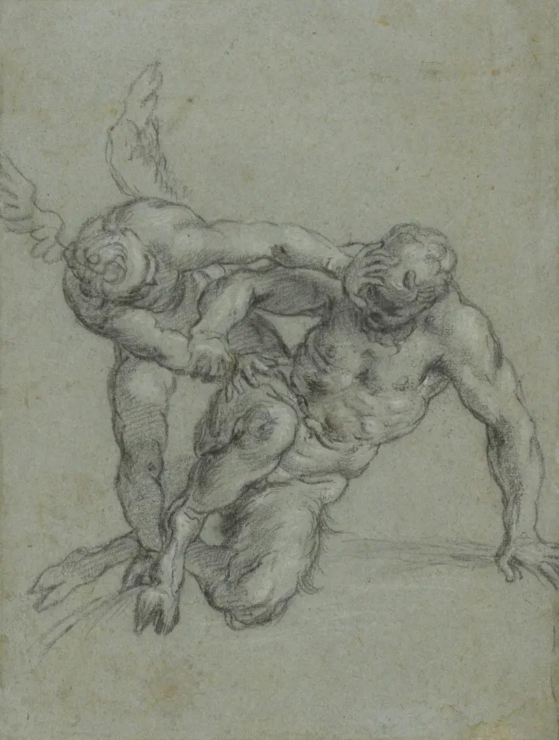 Amor überwältigt Pan von Agostino Carracci