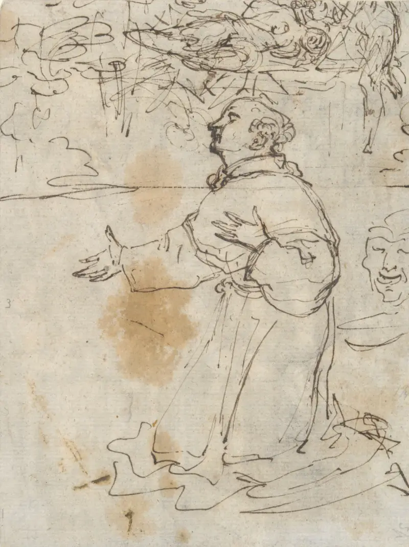 Knäböjande helgon och andra skisser av Agostino Carracci