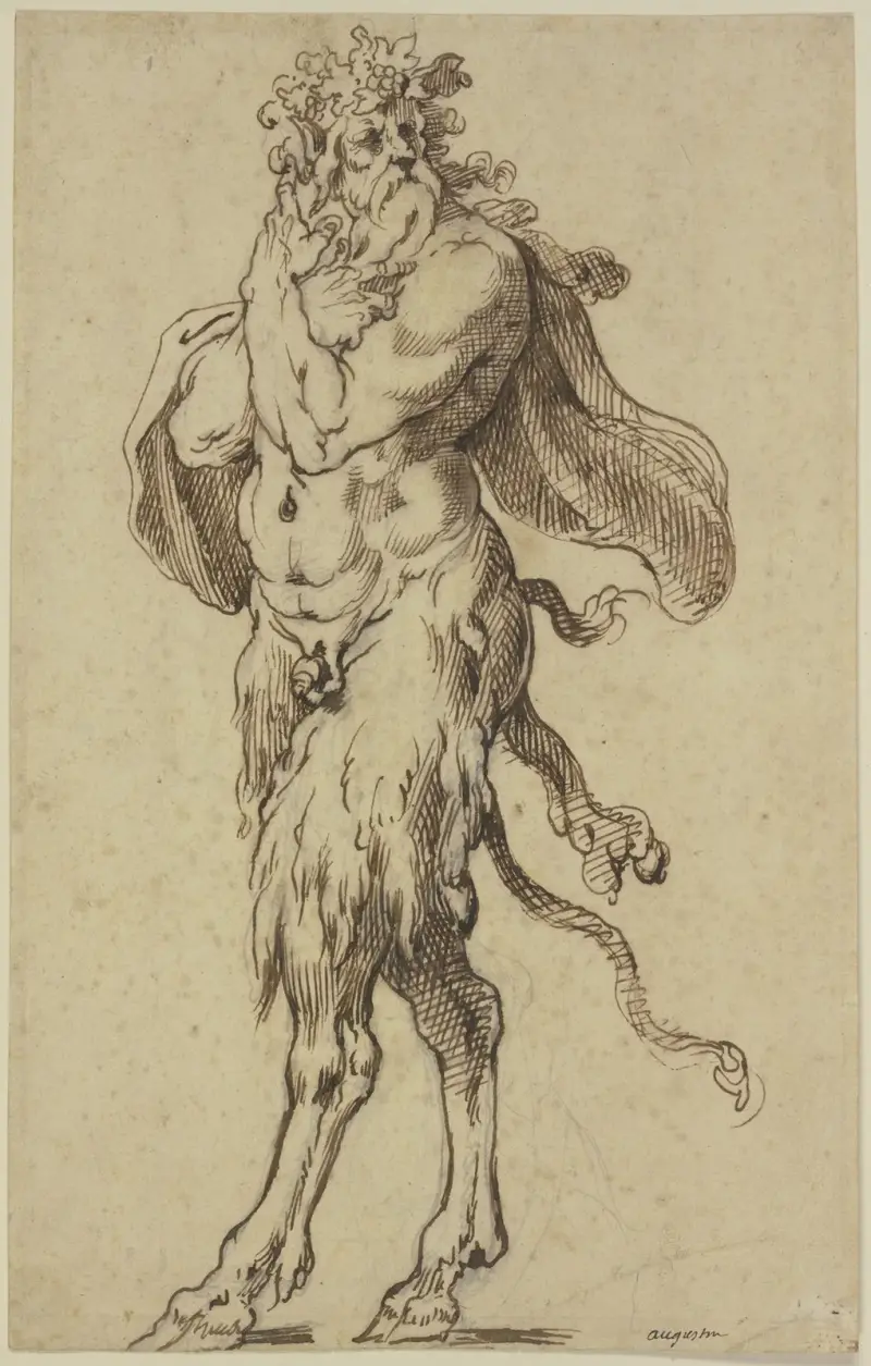 Alter Satyr nach links von Agostino Carracci