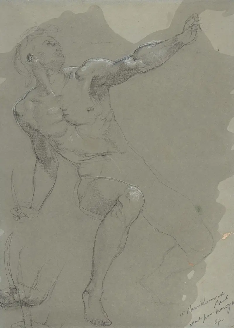 Sitzende männliche Aktstudie von Paul-Jacques-Aimé Baudry