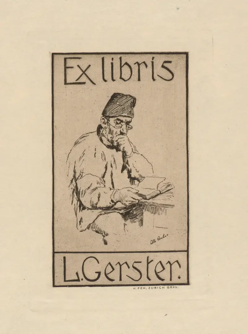 Exlibris för L. Gerster av Albert Anker