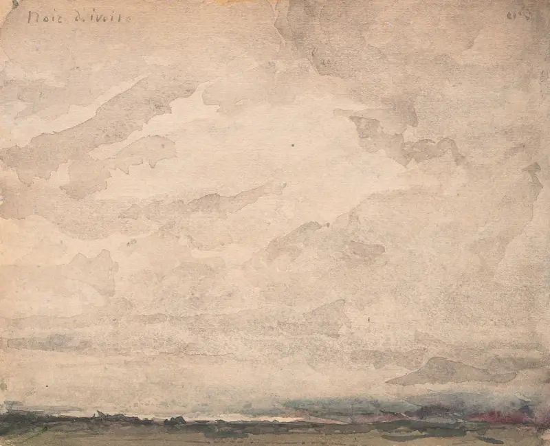 Regnerischer Himmel über einer Seelandschaft av Albert Anker