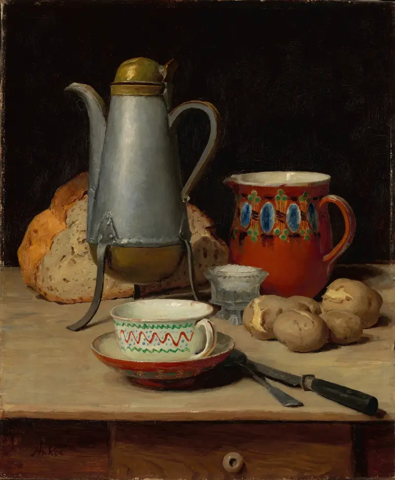 Stillleben mit Kaffee und Kartoffeln von Albert Anker