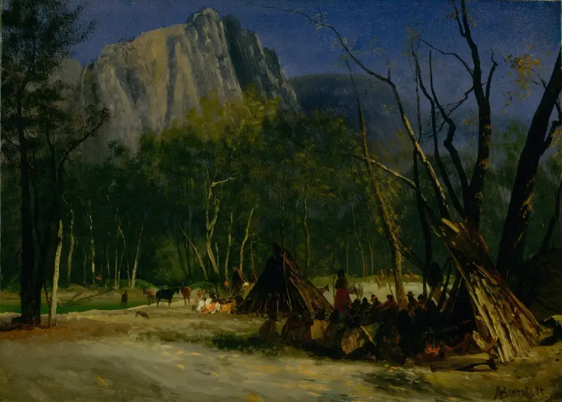 Indianer i rådslag, Kalifornien av Albert Bierstadt