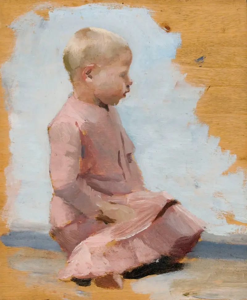 Barn i röd klänning, repetition inför lördagskvällen i Hamar av Albert Edelfelt