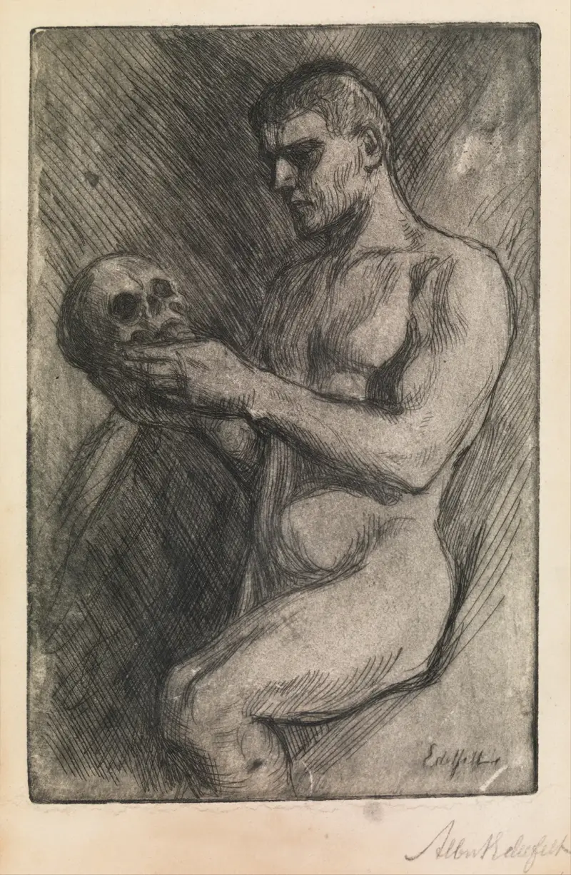 Naked man and skull, Albert Edelfelt