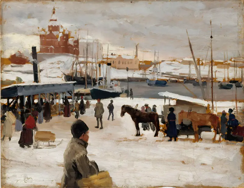 Winter Day in Helsinki Market Square, Albert Edelfelt