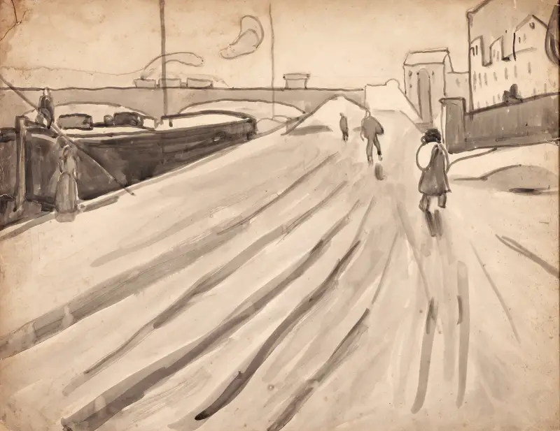 Kai mit Lastkahn oder Eisenbahnbrücke über die Seine von Albert Gleizes