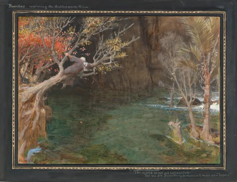 Rasselas erforscht den unterirdischen Fluss von Albert Goodwin