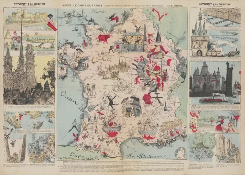 Neue Karte von Frankreich, nach den neuesten Entdeckungen der Wissenschaftler und Forscher von Albert Robida