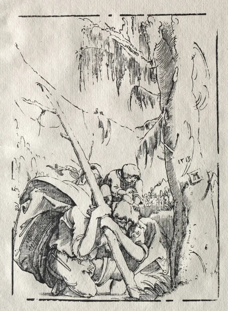 Sankt Kristoffer som bär Kristus över vattnet av Albrecht Altdorfer