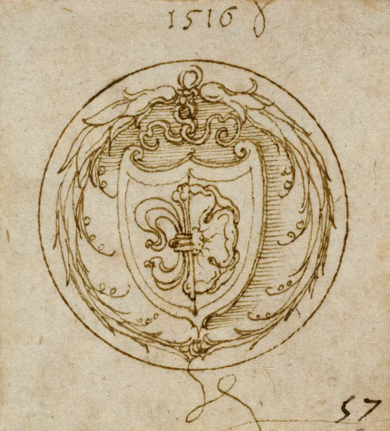 Design för ett ornament eller sigillring med Lazarus Spenglers vapen av Albrecht Dürer
