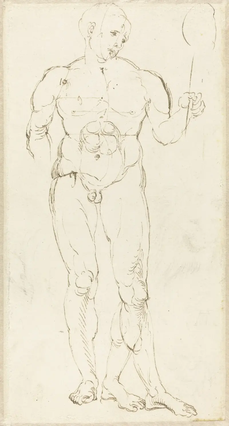 Manlig nakenfigur med spegel av Albrecht Dürer