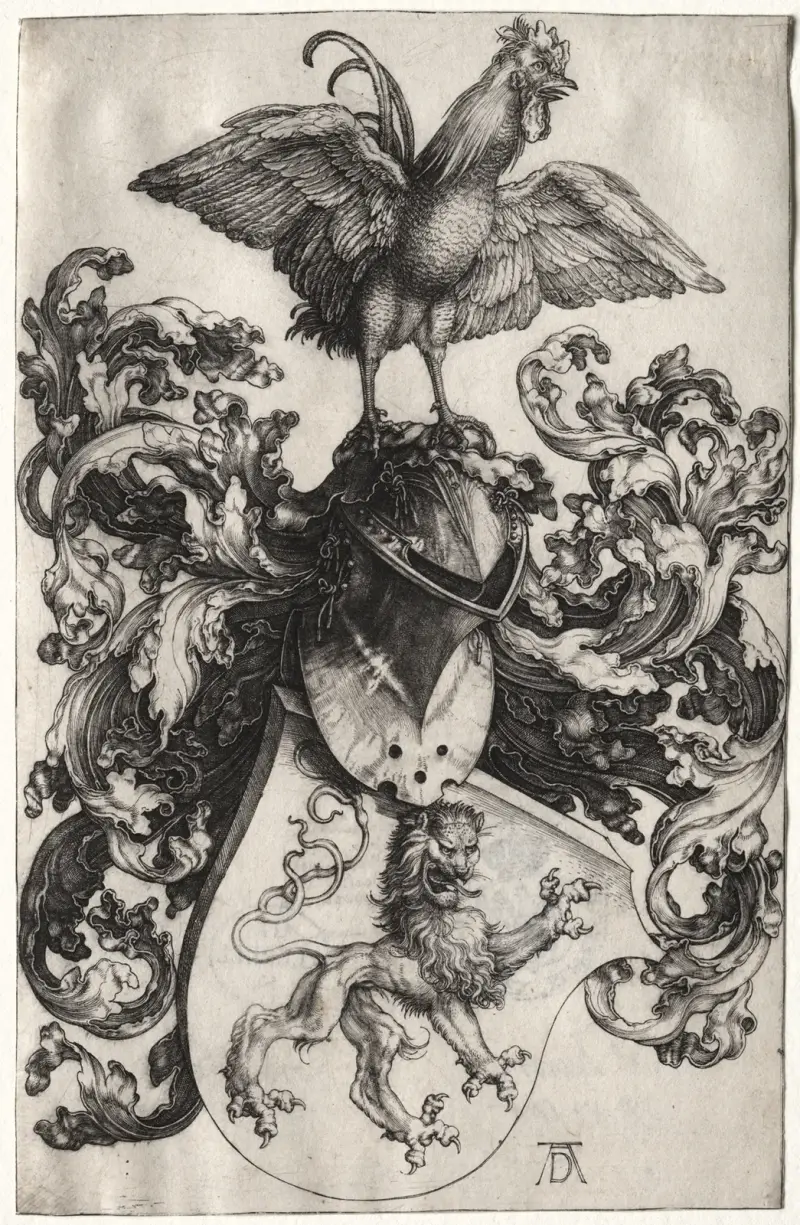 Vapensköld med lejon och tupp av Albrecht Dürer