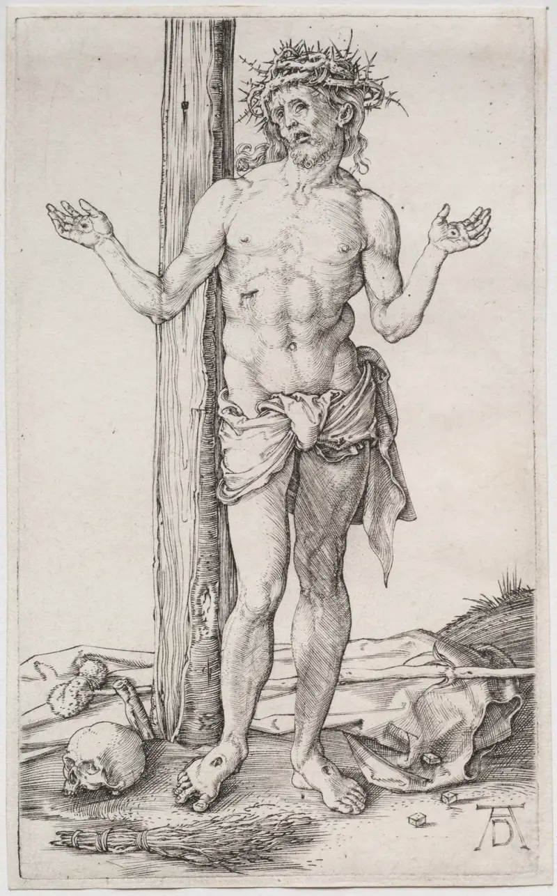 Mąż Boleści stojący z uniesionymi rękami, Albrecht Dürer