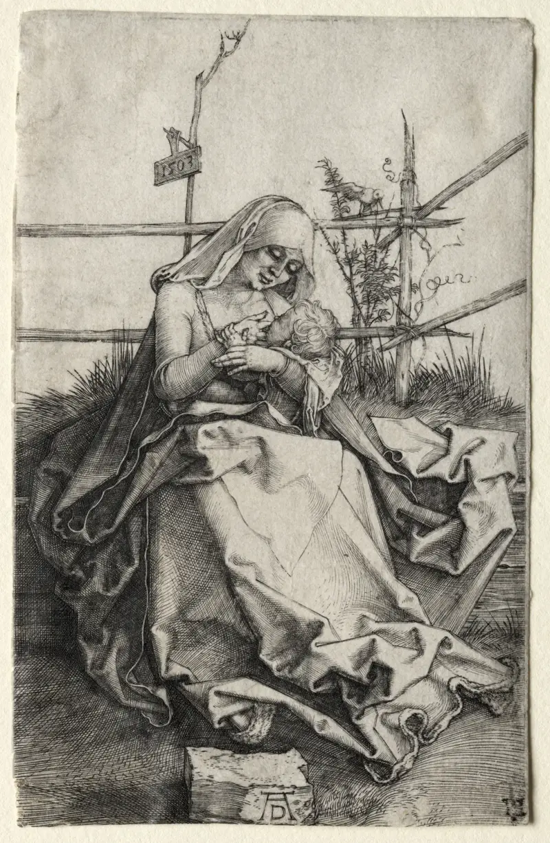 Madonnan och barnet på en gräsbänk av Albrecht Dürer
