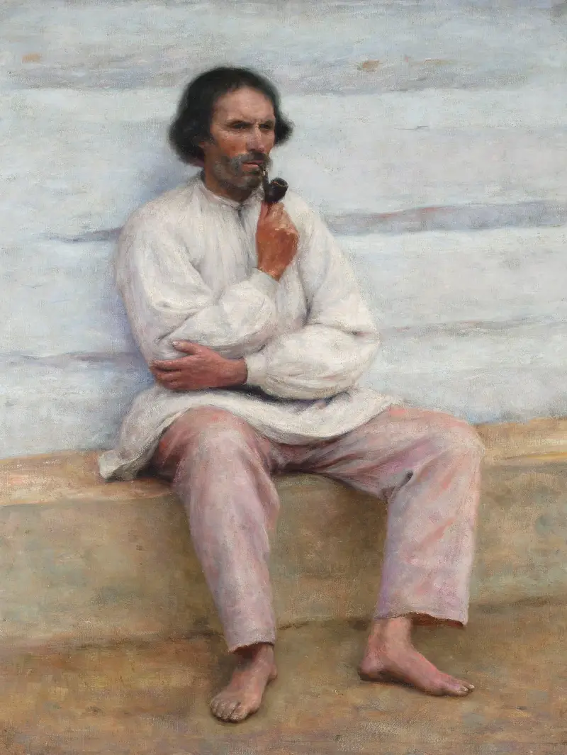 Bauer beim Pfeifenrauchen, Studie zum Gemälde „Bauernsarg“ von Aleksander Gierymski