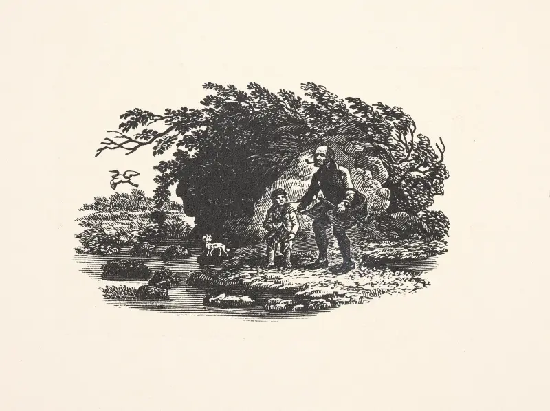 Man, barn och hund nära vatten av Alexander Anderson