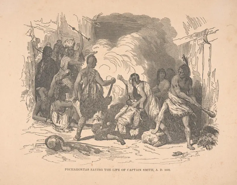 Pocahontas räddar kapten Smiths liv, 1608 av Alexander Anderson