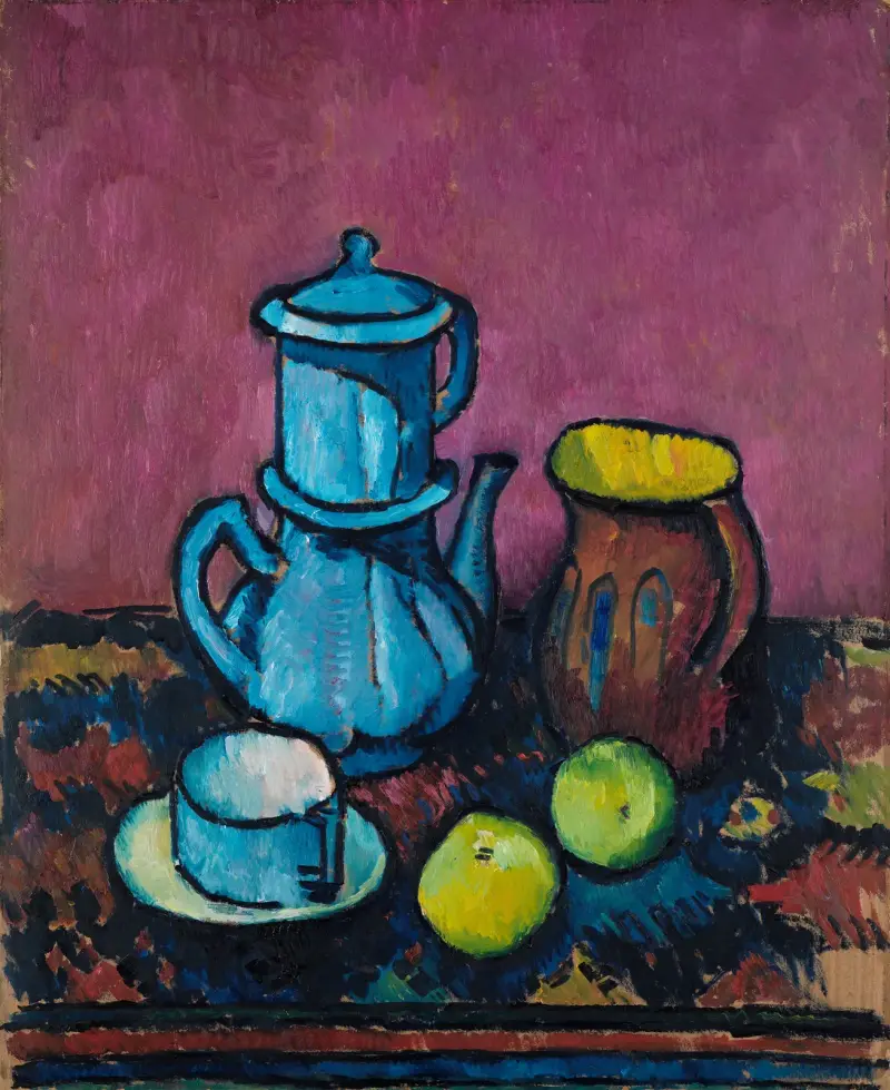 Still life with coffee tableware and apples av Alexander Kanoldt