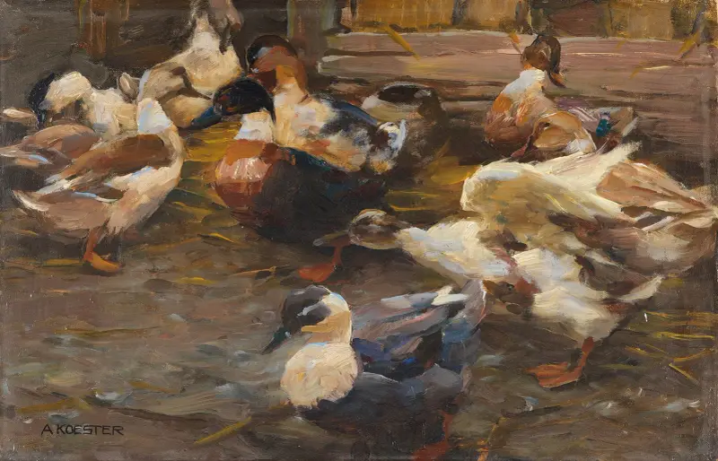 Enten vor dem Stall av Alexander Koester