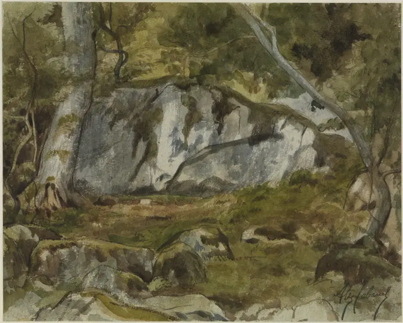 Forest with boulders av Alexandre Cabanel