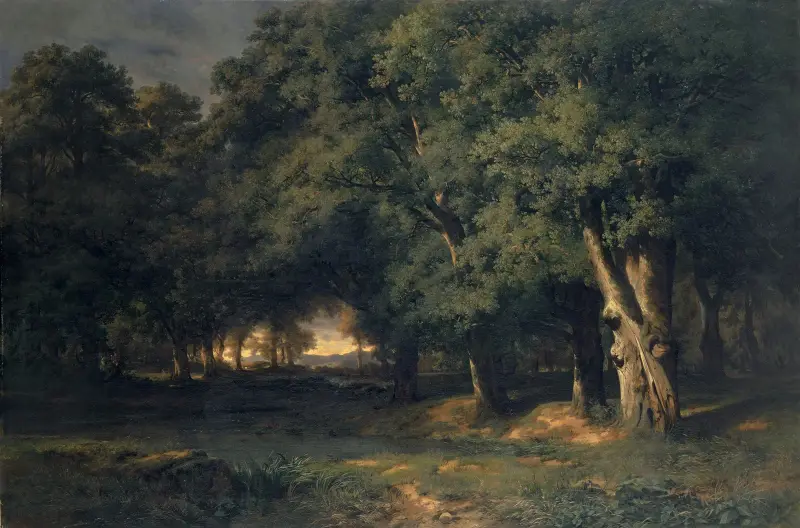 Lesní krajina s lovem na jelena, Alexandre Calame