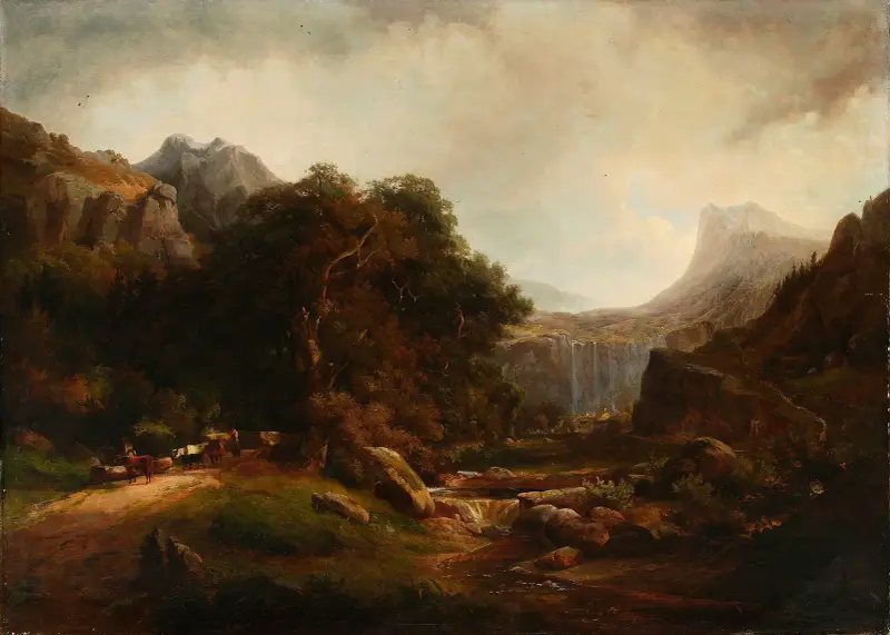Horská krajina s vodopádem, Alexandre Calame