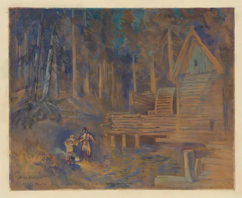 Boris Godunow – Bühnenbildentwurf – die Mühle nach einer Idee von M. Ermolajew von Konstantin Alexeevich Korovin