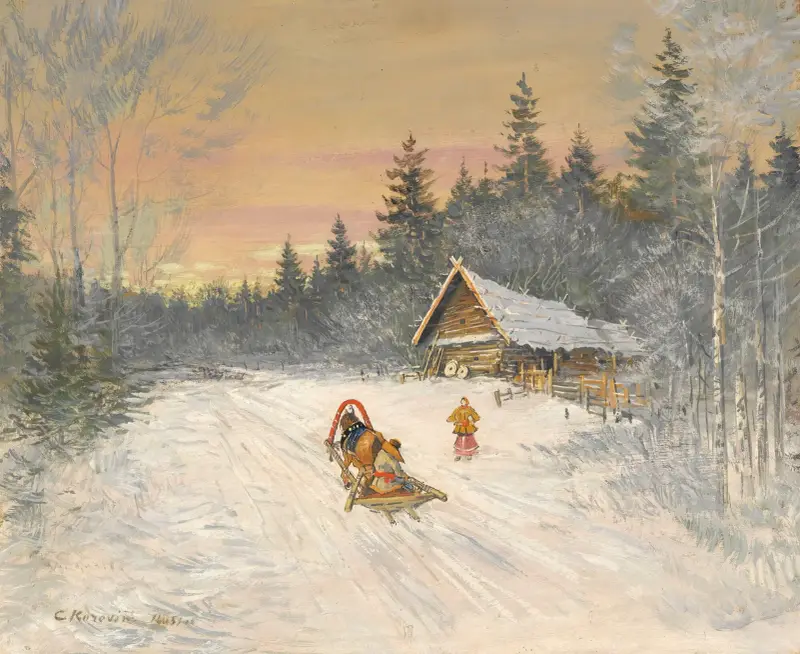 Russisches Dorf im Schnee von Konstantin Alexeevich Korovin