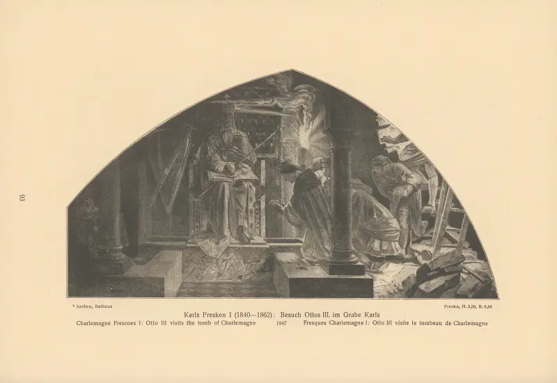 Karl der Große Fresken I; Otto III. besucht das Grab Karls des Großen von Alfred Rethel