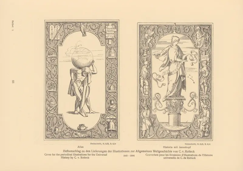 Omslag till illustrationerna för C. v. Rottecks världshistoria av Alfred Rethel