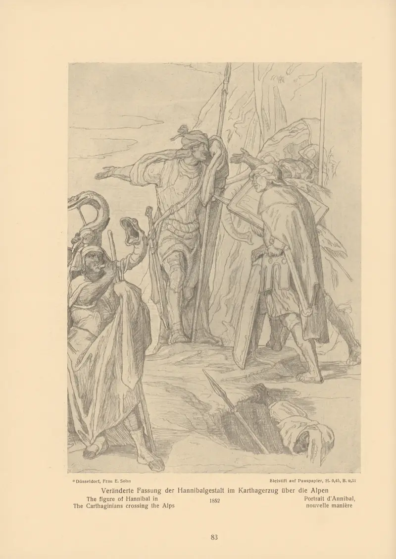 Hannibals gestalt i Karthagerna korsar Alperna av Alfred Rethel