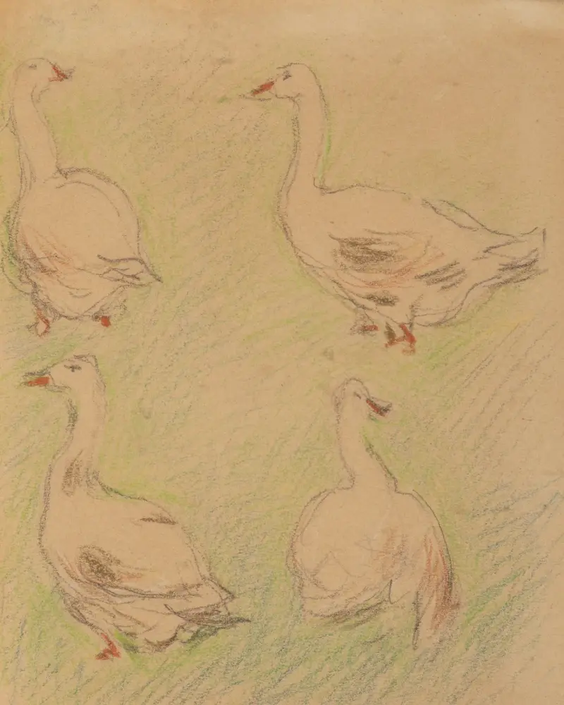 Studie av fyra gäss av Alfred Sisley