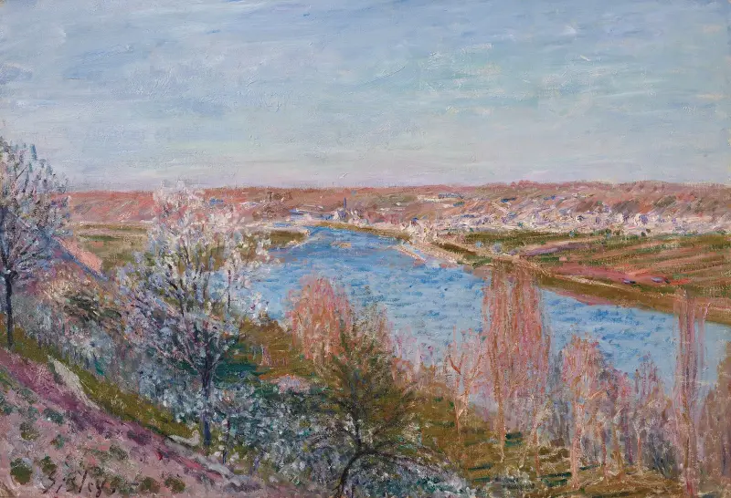 Byn Champagne vid solnedgången, april av Alfred Sisley